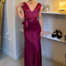 Load image into Gallery viewer, Vintage 1930s silk satin dark raspberry evening gown