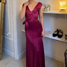 Load image into Gallery viewer, Vintage 1930s silk satin dark raspberry evening gown