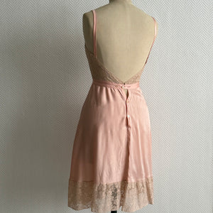Vintage 1940s blush silk and lace slip dress open back