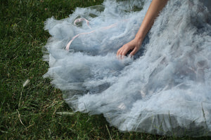 Vintage 1950s tulle light blue ball gown dress