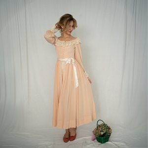 Vintage 1930s peach silk and lace gown