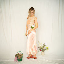 Load image into Gallery viewer, Vintage 1930s silk chiffon satin and lace peach gown