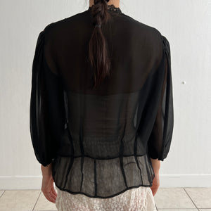 Vintage 1930s silk chiffon black blouse