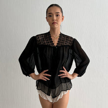 Load image into Gallery viewer, Vintage 1930s silk chiffon black blouse