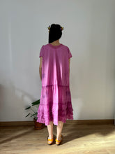 Load image into Gallery viewer, Antique 1920s soft cotton and lace hand dyed orchid dress