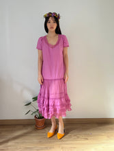 Load image into Gallery viewer, Antique 1920s soft cotton and lace hand dyed orchid dress