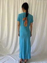 Load image into Gallery viewer, Vintage 30s silk dress azure blue dyed