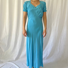 Load image into Gallery viewer, Vintage 30s silk dress azure blue dyed