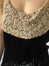 Load image into Gallery viewer, 1930s black silk velvet ecru sequin lace collar