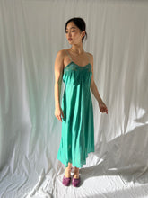 Load image into Gallery viewer, Vintage 1930s silk slip teal dyed dress