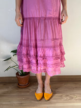 Load image into Gallery viewer, Antique 1920s soft cotton and lace hand dyed orchid dress