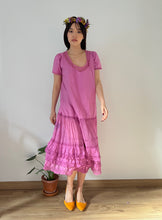 Load image into Gallery viewer, Antique 1920s soft cotton and lace hand dyed orchid dress