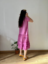 Load image into Gallery viewer, Antique 1920s soft cotton and lace hand dyed orchid dress