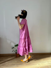 Load image into Gallery viewer, Antique 1920s soft cotton and lace hand dyed orchid dress