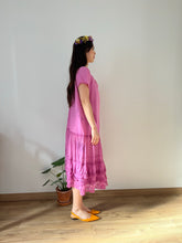 Load image into Gallery viewer, Antique 1920s soft cotton and lace hand dyed orchid dress
