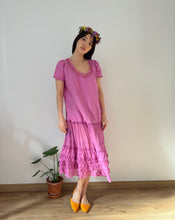 Load image into Gallery viewer, Antique 1920s soft cotton and lace hand dyed orchid dress