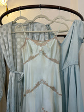 Load image into Gallery viewer, Vintage 1930s silk seafoam slip dress with lace inserts and ribbons
