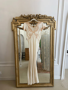 Vintage 1930s cream silk dress with antique French lace