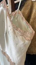 Load image into Gallery viewer, Vintage 1930s silk seafoam slip dress with lace inserts and ribbons