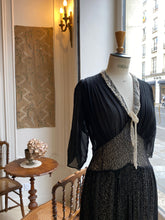 Load image into Gallery viewer, Vintage 1930s silk and lace French black dress