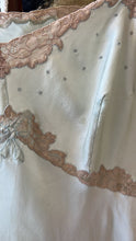 Load image into Gallery viewer, Vintage 1930s silk seafoam slip dress with lace inserts and ribbons
