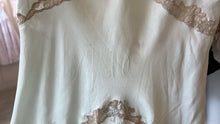 Load image into Gallery viewer, Vintage 1930s silk seafoam slip dress with lace inserts and ribbons