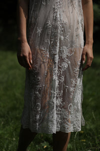 Antique 1920s soutache lace white sheer dress