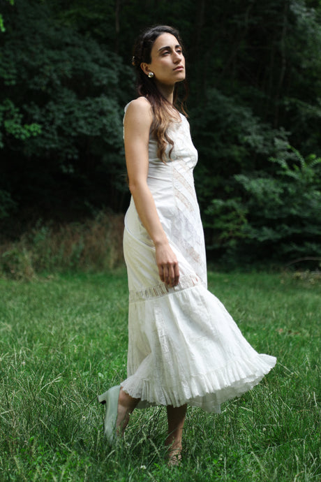 Antique Edwardian to 1920s white cotton lace maxi dress