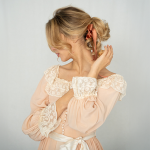 Vintage 1930s peach silk and lace gown