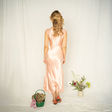 Load image into Gallery viewer, Vintage 1930s silk chiffon satin and lace peach gown