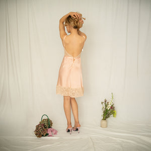 Vintage 1940s blush silk and lace slip dress open back
