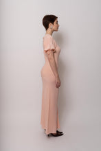 Load image into Gallery viewer, Vintage 1930s Silk Blush Bow Silk Appliqué Maxi Dress