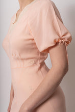 Load image into Gallery viewer, Vintage 1930s Silk Blush Bow Silk Appliqué Maxi Dress