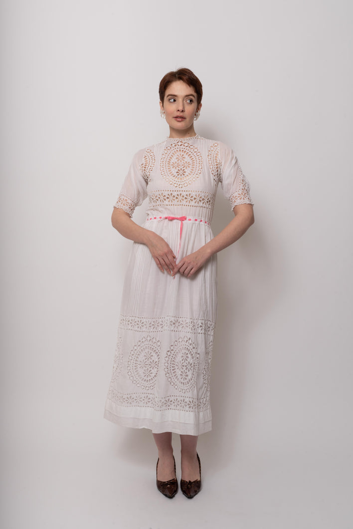 Antique Edwardian Cotton Cutwork Day Dress