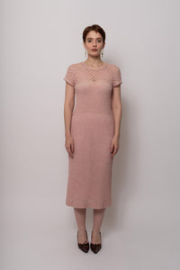 French Vintage 1970s Pink Crochet Dress