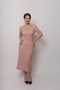 French Vintage 1970s Pink Crochet Dress