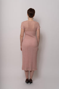 French Vintage 1970s Pink Crochet Dress