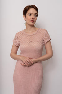 French Vintage 1970s Pink Crochet Dress