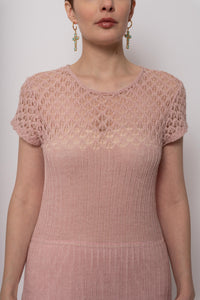 French Vintage 1970s Pink Crochet Dress