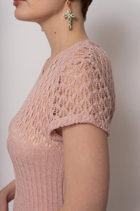 French Vintage 1970s Pink Crochet Dress