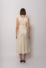 Load image into Gallery viewer, Vintage 1930s Cream Silk Dress Floral Embroidery Details