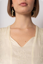 Load image into Gallery viewer, Vintage 1930s Cream Silk Dress Floral Embroidery Details