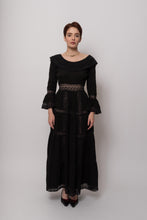 Load image into Gallery viewer, Elegant 1970&#39;s Mexican Dress in Rare Black Cotton