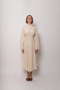 Vintage 1930s Ivory Silk Maxi Dress High Neckline