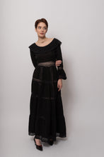 Load image into Gallery viewer, Elegant 1970&#39;s Mexican Dress in Rare Black Cotton