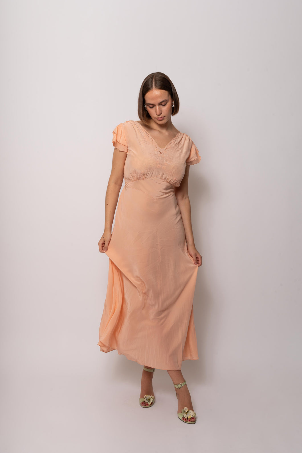 Vintage 1930s Silk Peach Maxi Dress