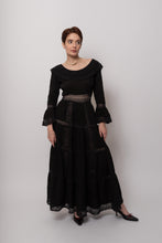 Load image into Gallery viewer, Elegant 1970&#39;s Mexican Dress in Rare Black Cotton