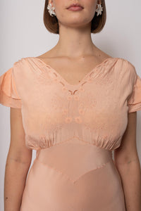 Vintage 1930s Silk Peach Maxi Dress