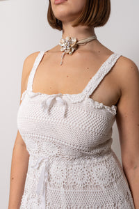 Antique White Cotton Crochet Dress Handmade