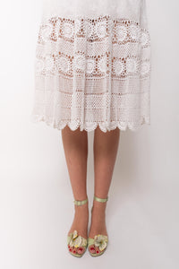 Antique White Cotton Crochet Dress Handmade